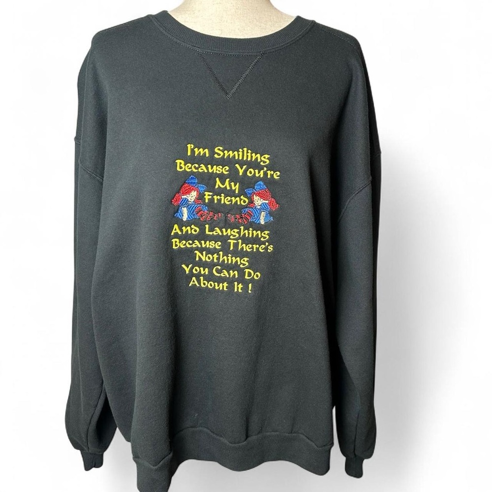 Vintage 90s Jerzees Embroidered Raggedy Ann Crewneck Sweatshirt
